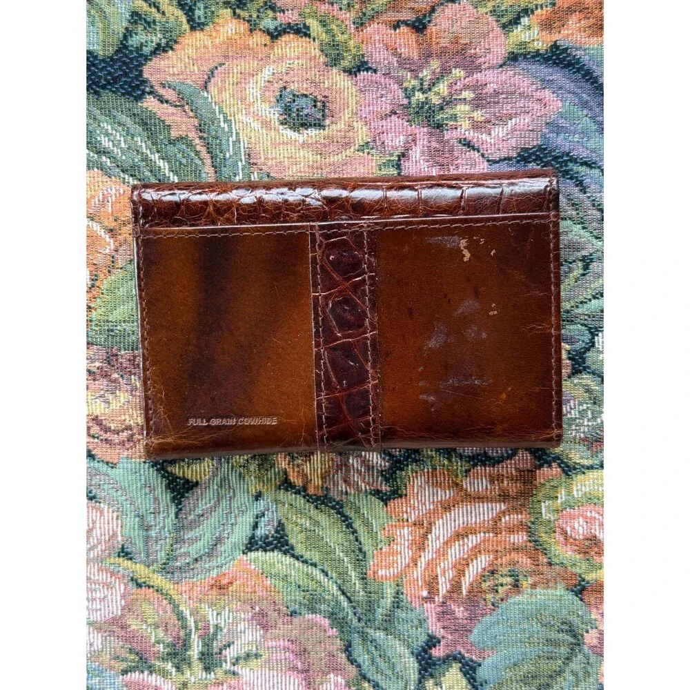 Vintage Buxton Brown Full Grain Leather Cowhide Organizer Wallet Croc Embossed